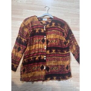 Colorful‎ Button-Up Cardigan Made in Hong Kong Size Large With Shoulder Pads